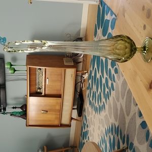 Vintage Swung Vase Green Glass drip mouth